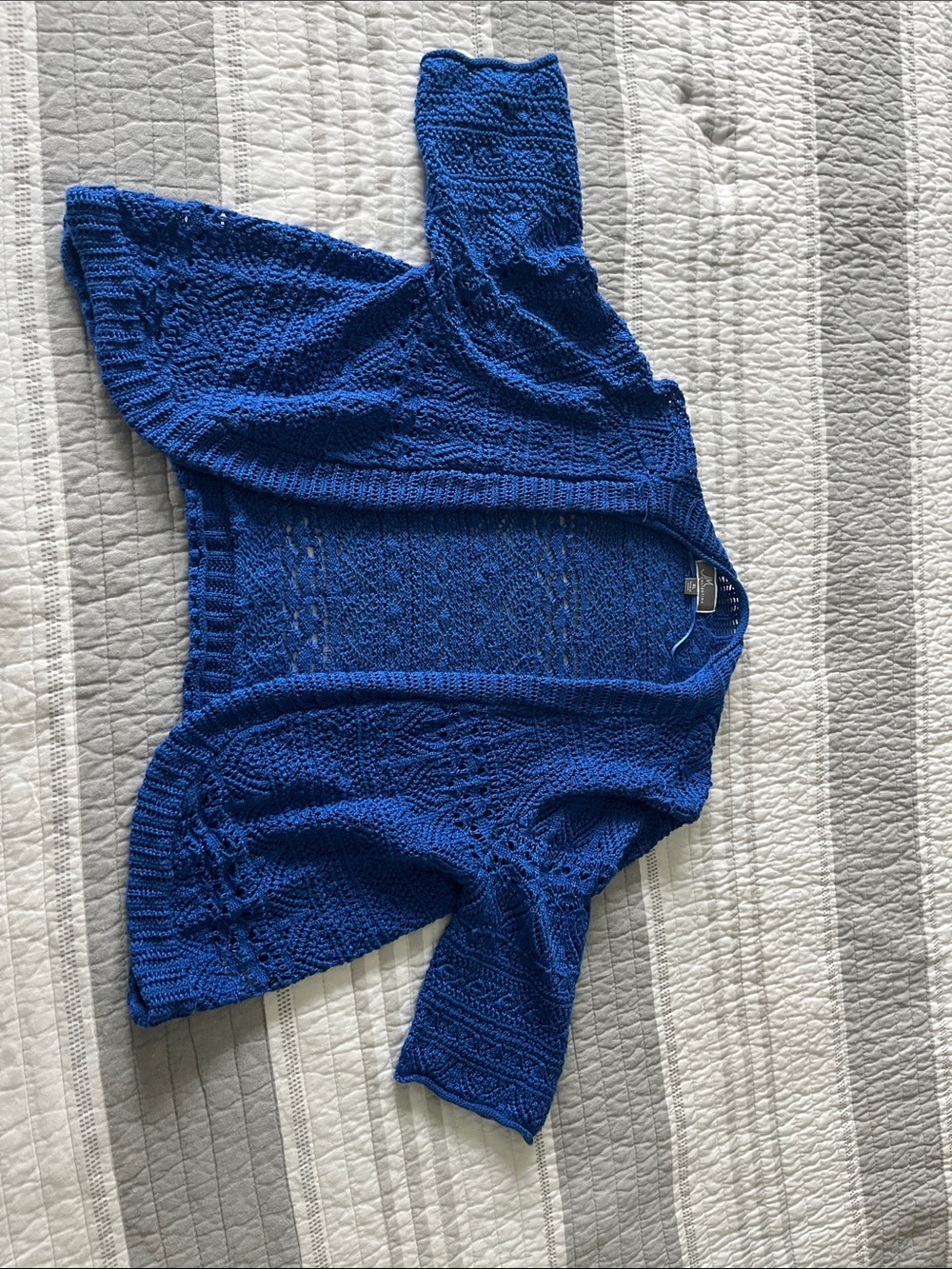 JM Collection Blue Open-Front Knit Cardigan Sweater